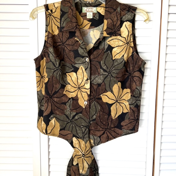 Tommy Bahama EUC Women Sleeveless Tropical Print Front Tie 100% silk Size M - Picture 2 of 12